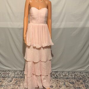 Pink Strapless Pleated Gown for Prom/Bridesmaids